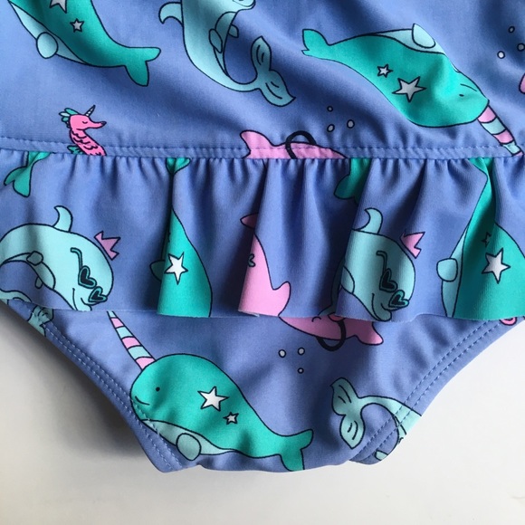 OshKosh B'gosh one piece Swimsuit 6 months long sleeves purple Narwhal shark - Picture 12 of 12